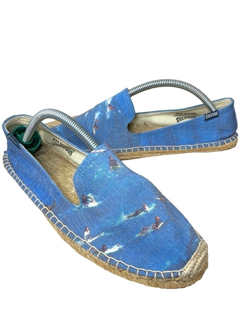 Soludos Denim Espadrille Flat Loafers Women Sz 9 Blue Surfers Prints Shoes